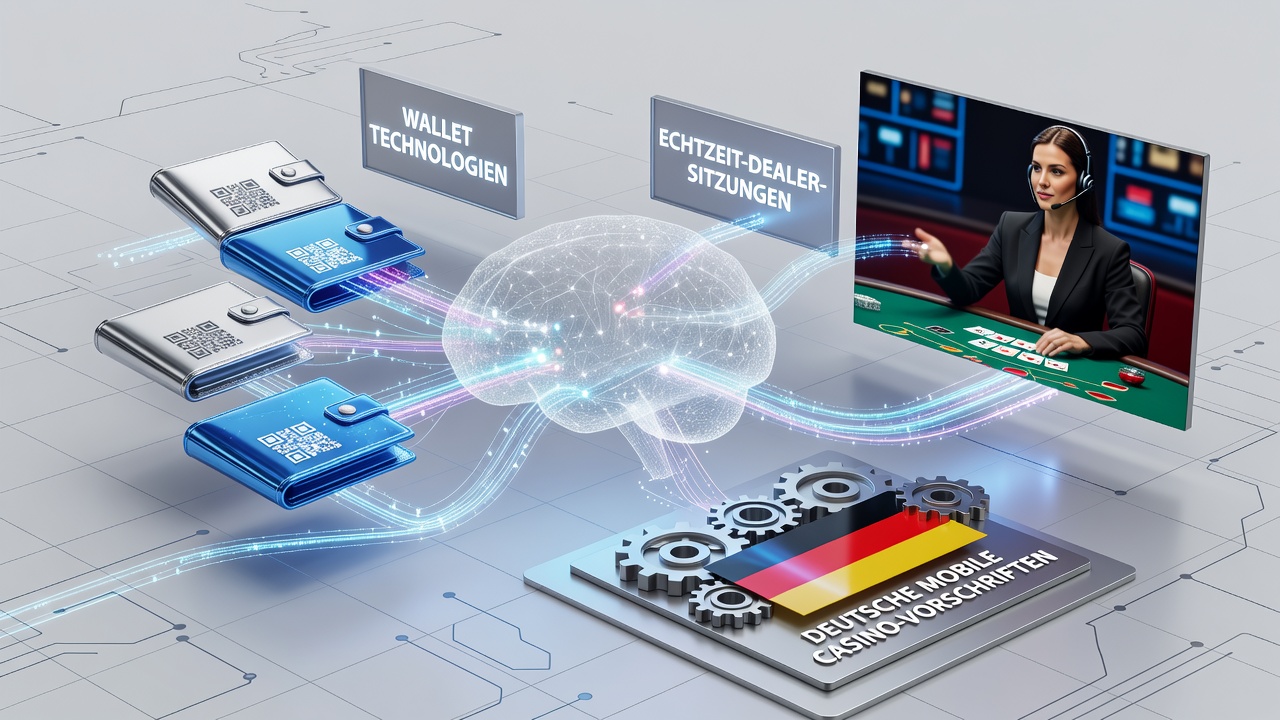 Illustration der Integration von Wallet-Technologien mit Live-Dealer-Sessions in mobilen Casino-Umgebungen
