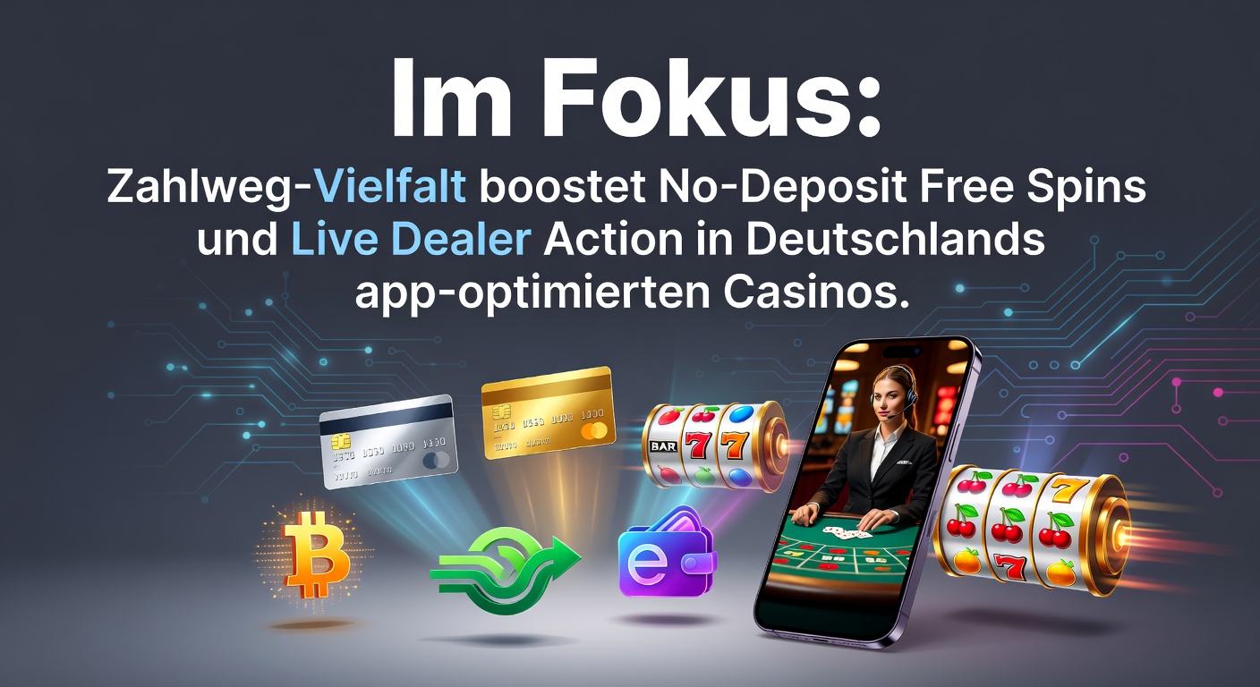 Vielfältige Zahlungsmethoden-Icons umgeben von Free-Spins-Symbolen und Live-Dealer-Tischen in einer mobilen Casino-App